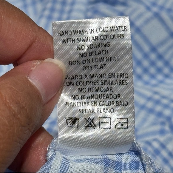 Mable NWT Small Blue Gingham Arleth Stripe Blouse And Shorts Set Puff Sleeve Tie - Picture 7 of 13